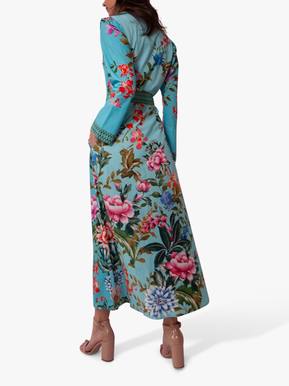 Raishma Olea Floral Print Maxi Dress, Turquoise/Multi, 8