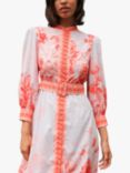 Raishma Cora Floral Print High Neck Midi Dress, Orange/White