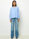 Gerard Darel Bethsabee Embroidered Sleeve Top, Blue/White