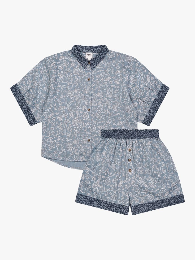 Piglet in Bed Morris & Co. River Wandle Linen Short Pyjamas, Blue, XS