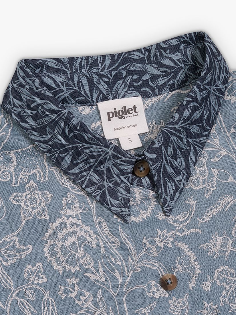 Piglet in Bed Morris & Co. River Wandle Linen Short Pyjamas, Blue, XS