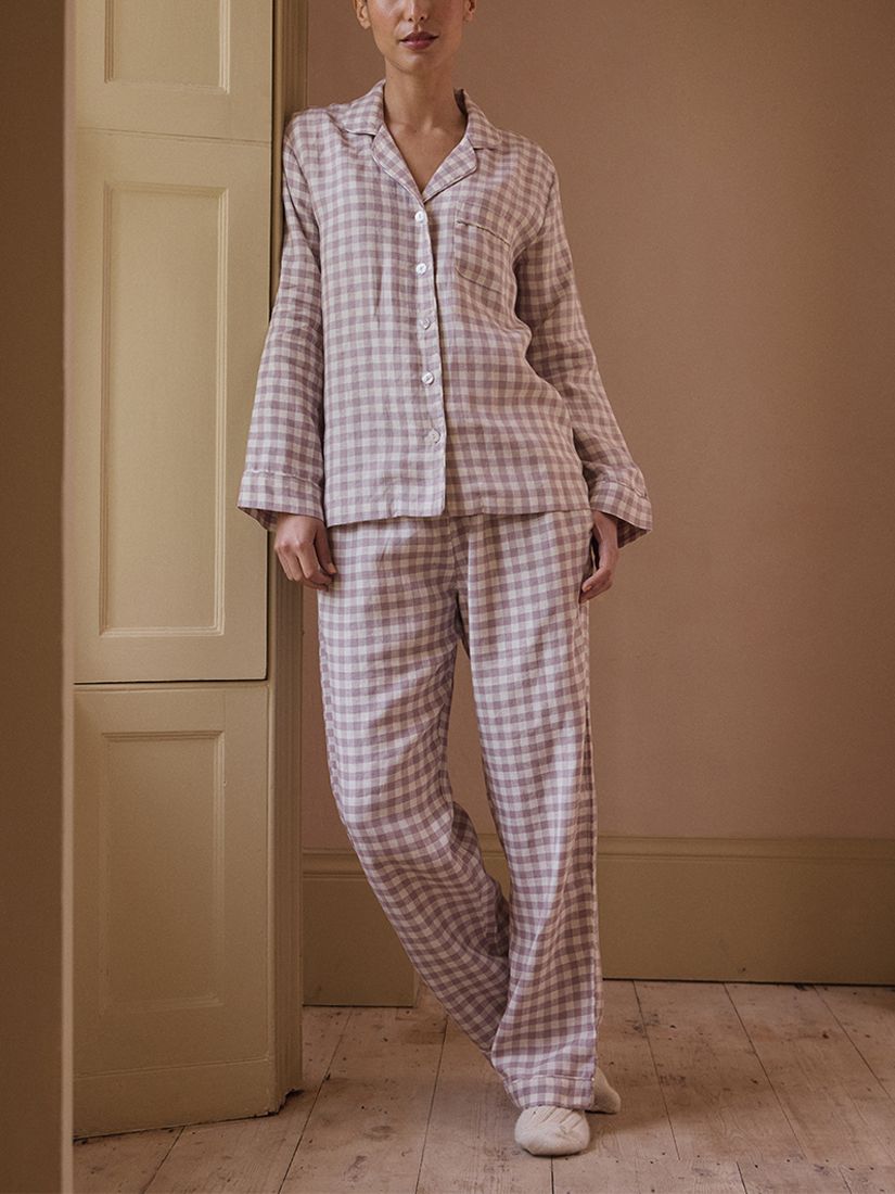 Piglet in Bed Linen Gingham Pyjama Trousers, Elderberry, XL