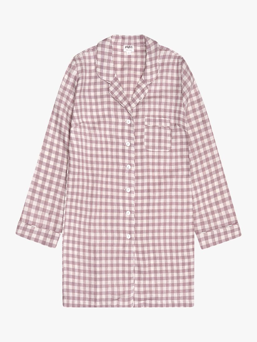 Piglet in Bed Relaxed Fit Linen Gingham Nightshirt, Elderberry, XL