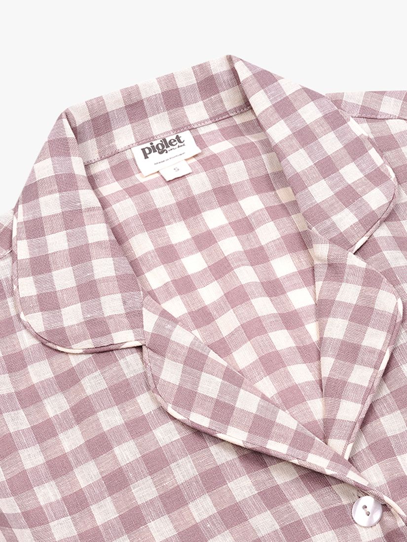 Piglet in Bed Relaxed Fit Linen Gingham Nightshirt, Elderberry, XL