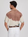 Reiss Evia Short Sleeve Cuban Ombre Print Shirt, Brown/Multi
