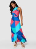 Closet London Geometric Print Halter Neck Maxi Dress, Blue/Multi