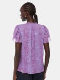 Whistles Sketched Cheetah Print Frill Sleeve Top, Purple/Multi