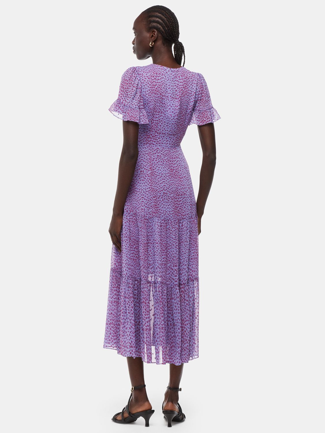 Whistles Sketched Cheetah Print Midi Dress, Purple/Multi, 6