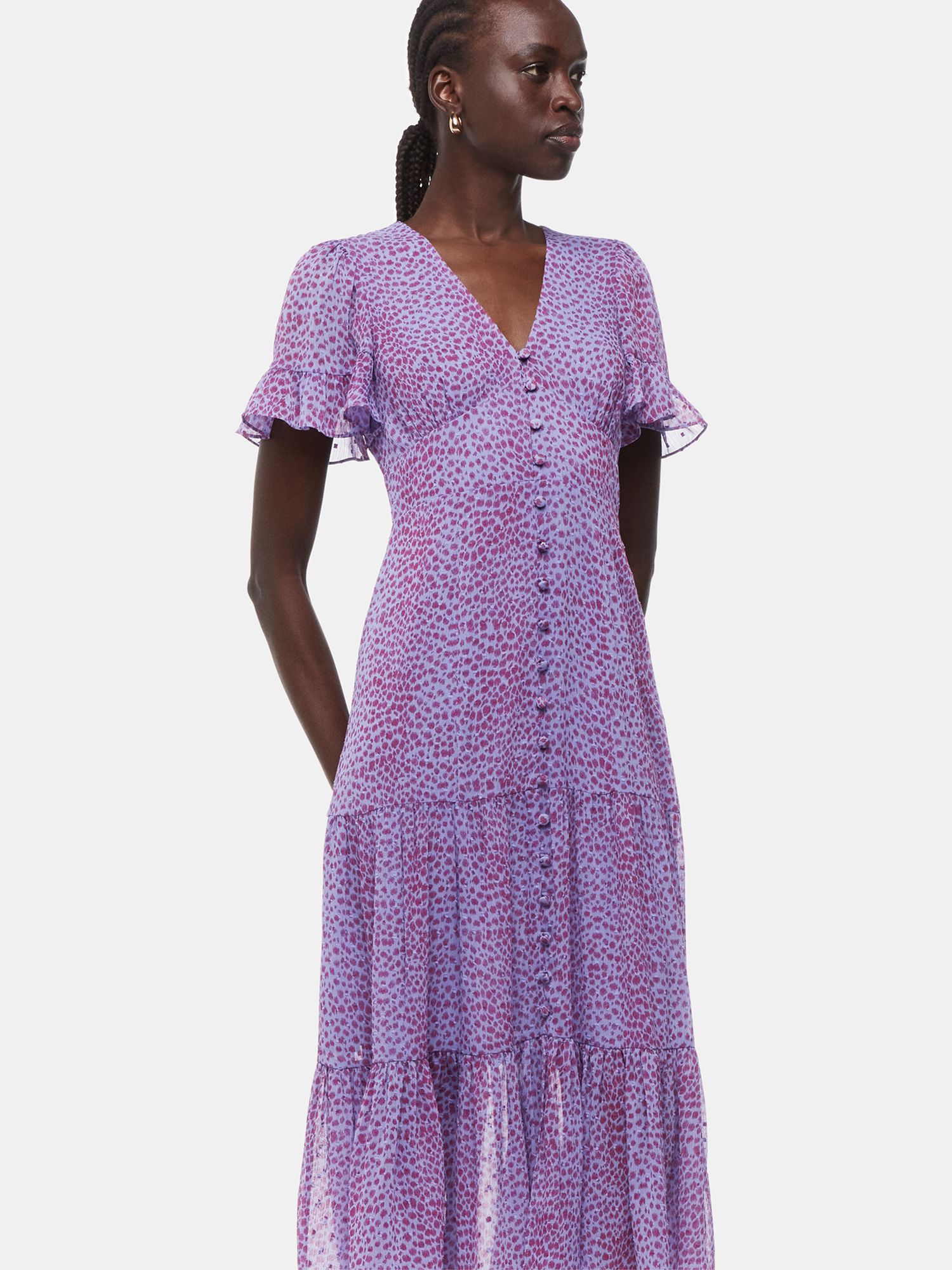 Whistles Sketched Cheetah Print Midi Dress, Purple/Multi, 6