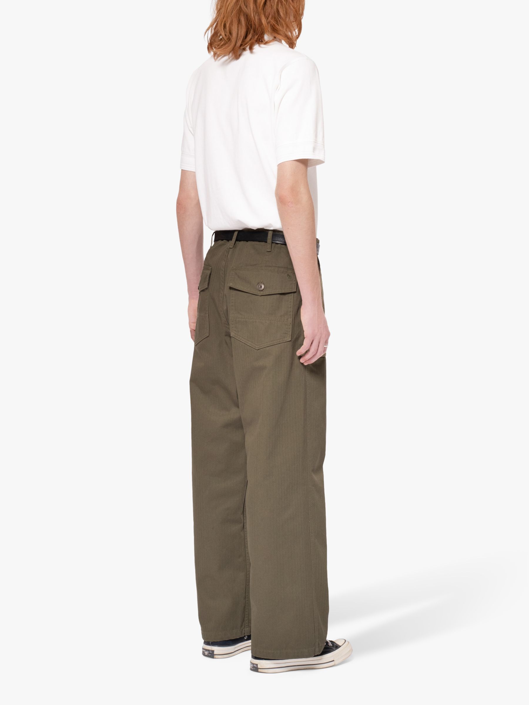 Nudie Jeans Tuff Tony Wide Leg Trousers, Olive, 30R