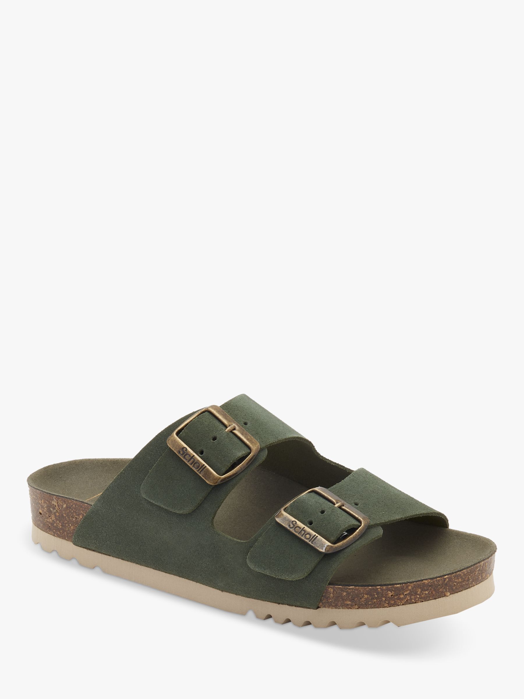 Scholl Josephine Suede Double Strap Sliders, Forest, EU36