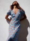 Ro&Zo Tulip Print Puff Sleeve Midi Dress, Blue/Multi