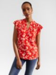 Hobbs Cleo Floral Print Blouse, Red/White