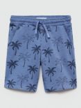 Mango Kids' Palm Tree Print Jogger Bermuda Shorts, Medium Blue