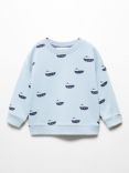 Mango Kids' Port Boat Print Sweatshirt, Light Pastel Blue