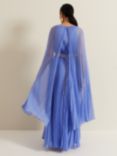 Phase Eight Petite Marren Cape Sleeve Pleated Maxi Dress, Blue