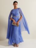 Phase Eight Marren Cape Sleeve Pleated Maxi Dress, Blue