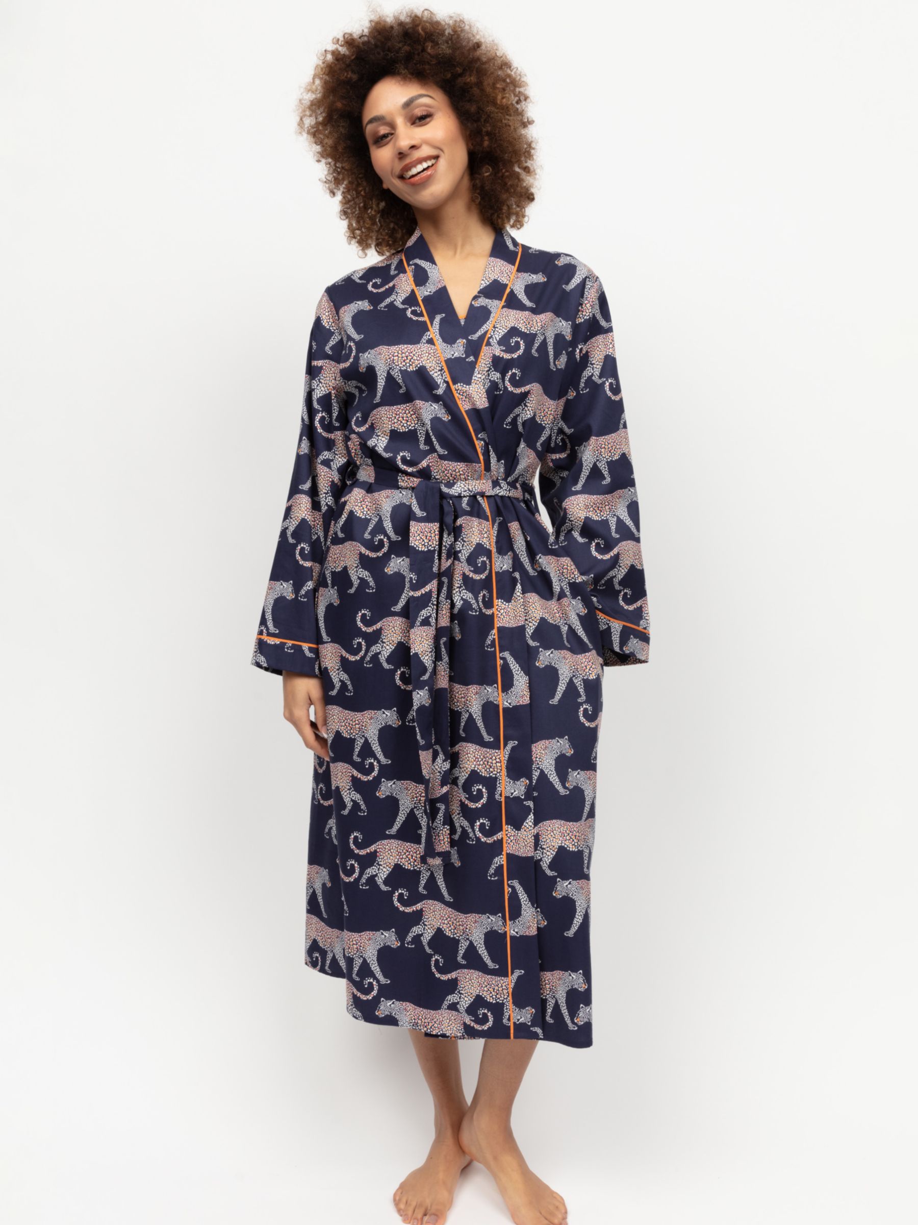 Cyberjammies Taylor Leopard Print Dressing Gown, Navy