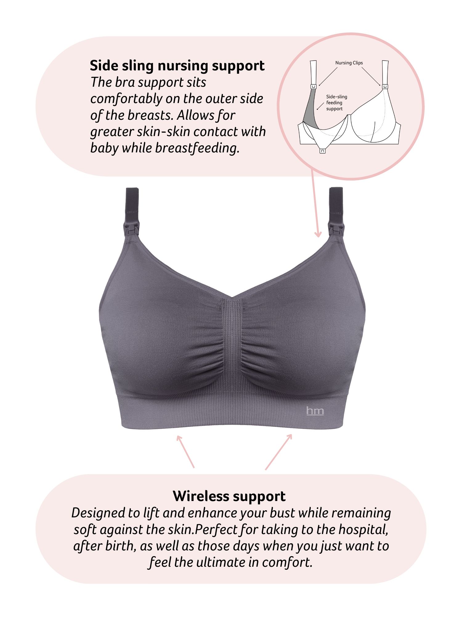 Hotmilk My Necessity Full Cup Nursing Bra, Slate, S