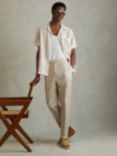 Reiss Vita Contrast Trim Cuban Collar Shirt, Oatmeal/White