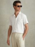 Reiss Nitus Herringbone Cuban Collar Shirt, White