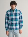 GANT Organic Cotton Check Oxford Shirt, Turquoise/Multi