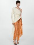 Mango Floral Embroidered Sheer Midi Skirt, Orange