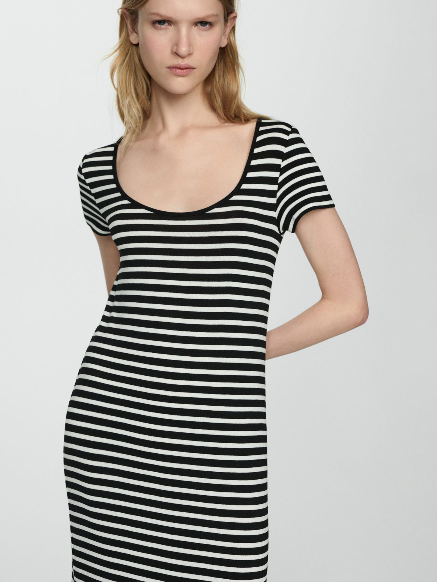 Mango Venice Striped Maxi Dress, Black/White