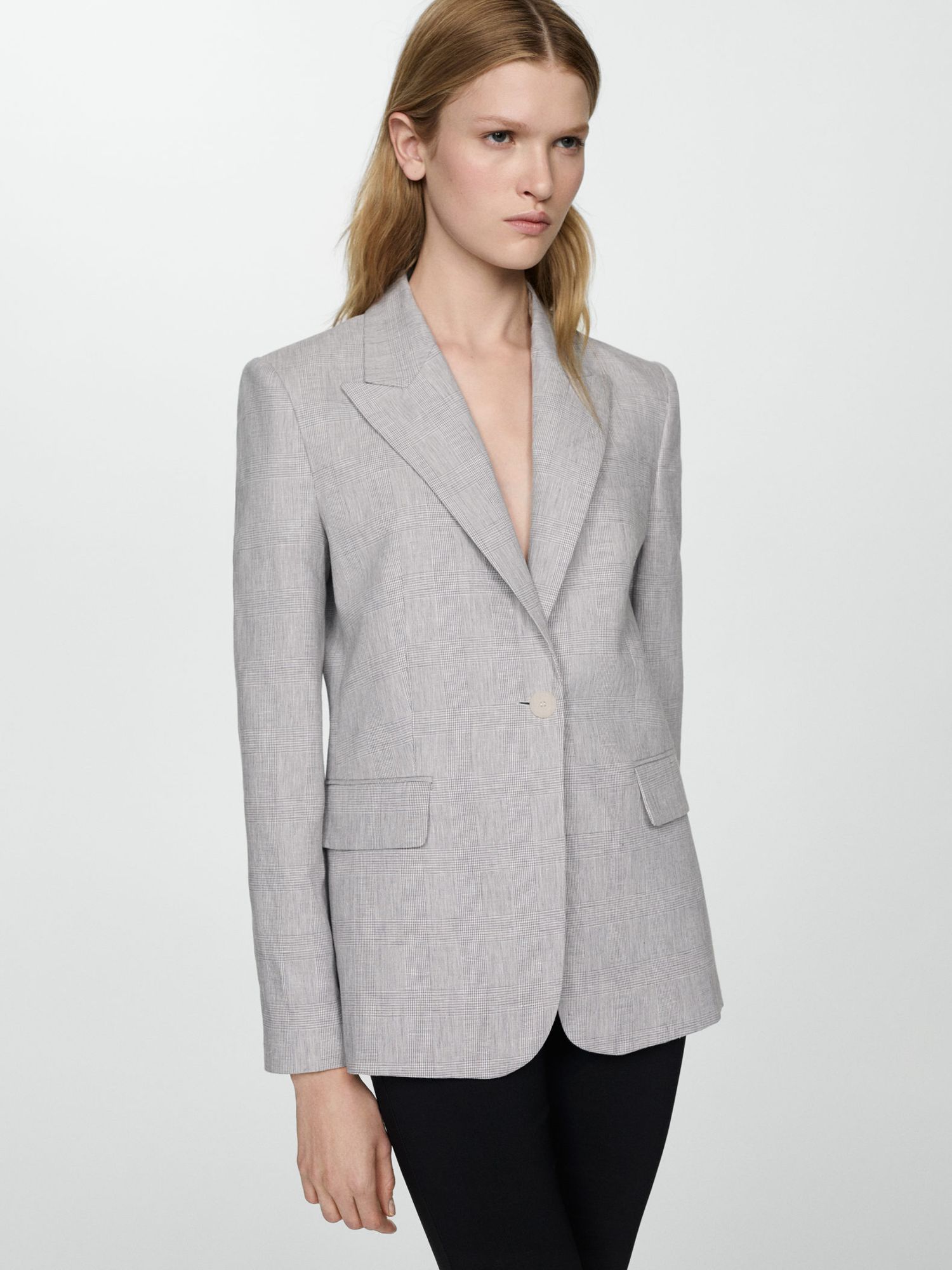 Mango Malibu Linen Blend Blazer, Pastel Grey