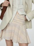 Mango Montal Check Print Asymmetrical Mini Skirt, Beige/Multi