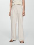 Mango Eva Pinstripe Linen Blend Trousers, Beige/White