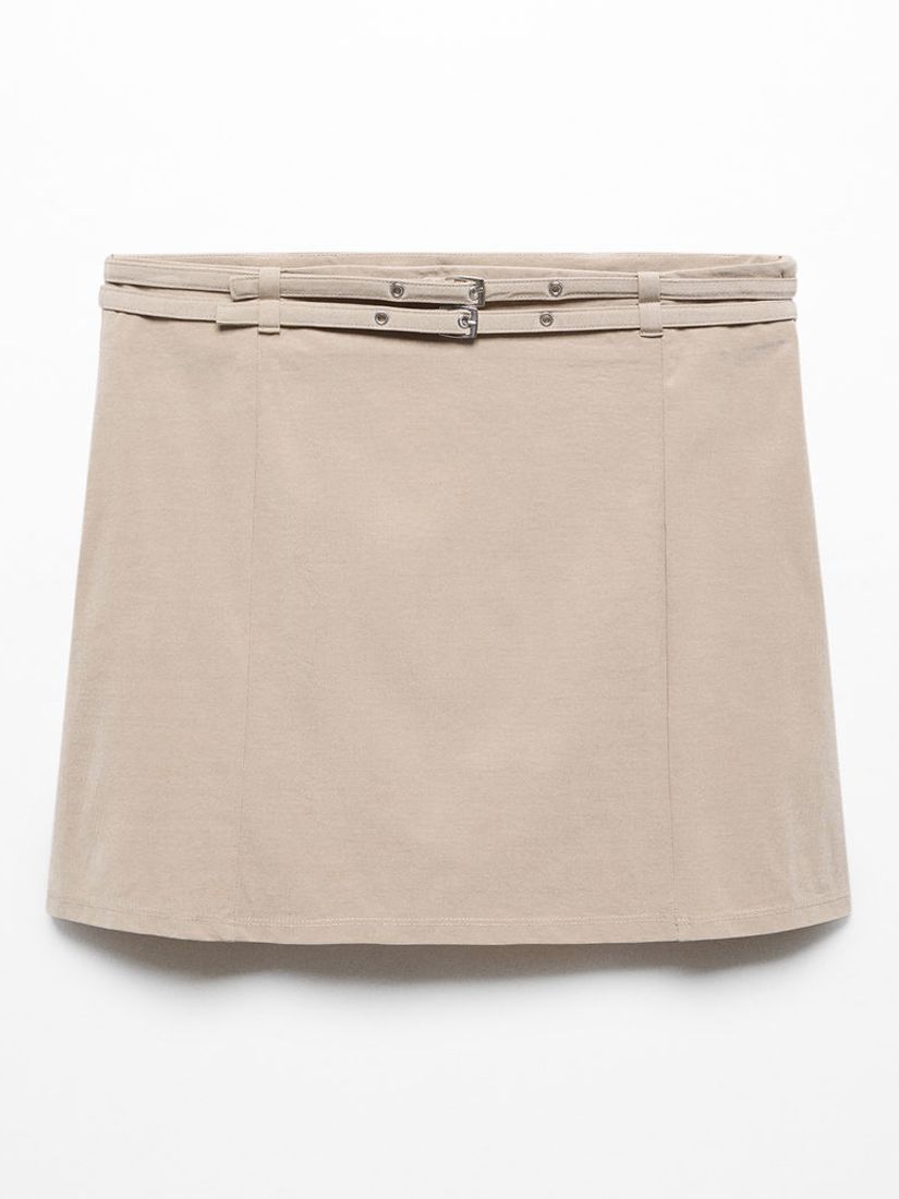 Mango Double Belt Mini Skirt, Beige, S