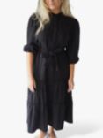 A-VIEW Tiered Linen Blend Dress, Black