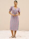 Crew Clothing Fleur Tea Midi Dress, Blue/Pink