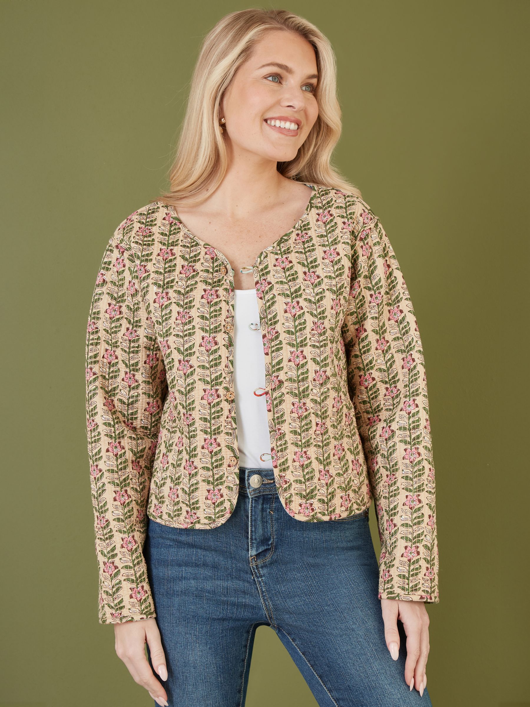 Yumi Floral Quilted Reversible Jacket, Stone