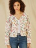 Yumi Floral Print Reversible Cropped Quilted Jacket, White/Multi