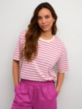 KAFFE Winny Stripe T-Shirt, White/Fuchsia, White/Fuchsia