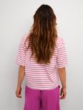 KAFFE Winny Stripe T-Shirt, White/Fuchsia