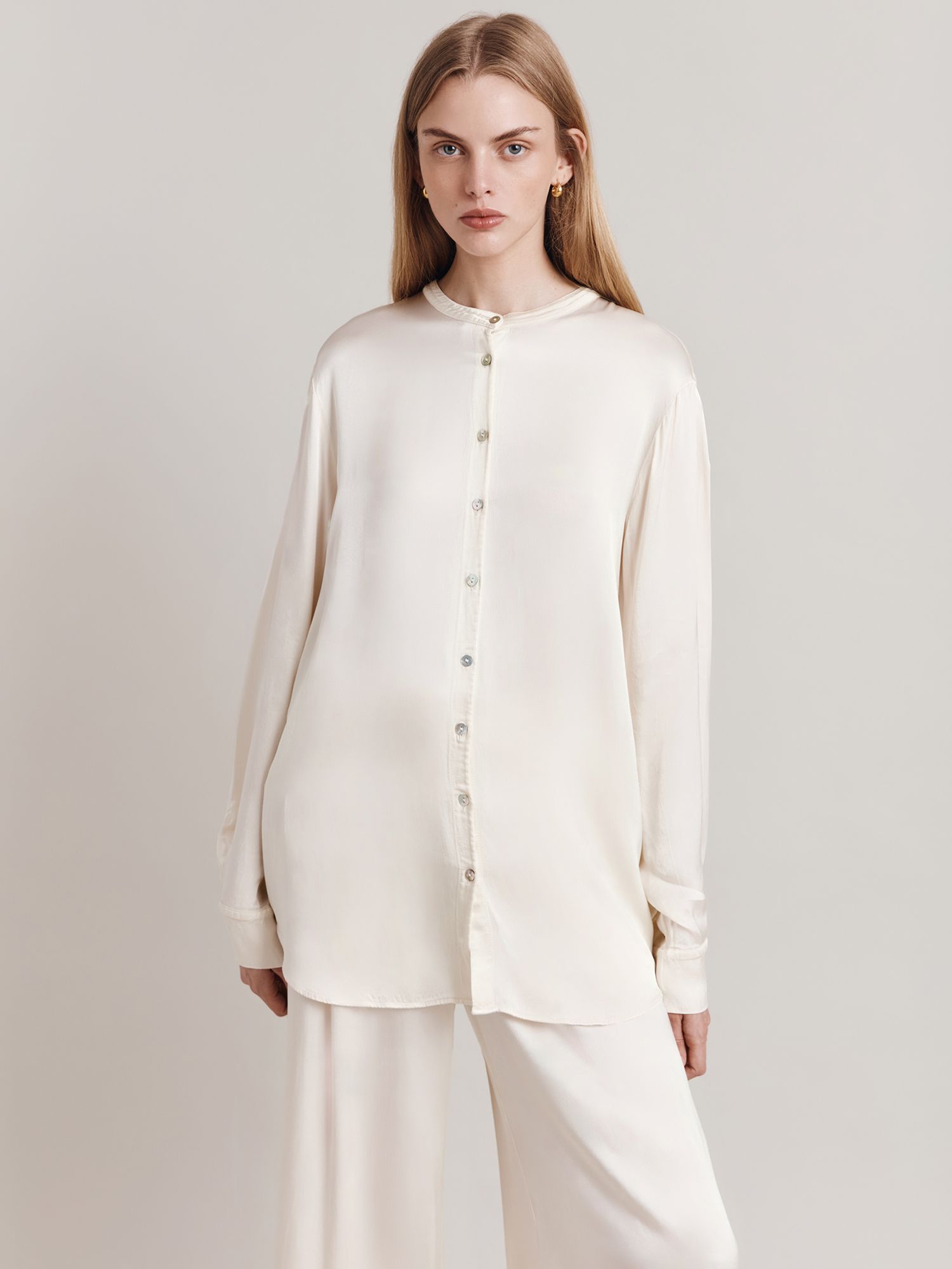 Ghost Lila Relaxed Satin Shirt, Ivory, XS