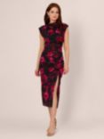 Adrianna Papell Floral Mesh Dress, Black/Pink