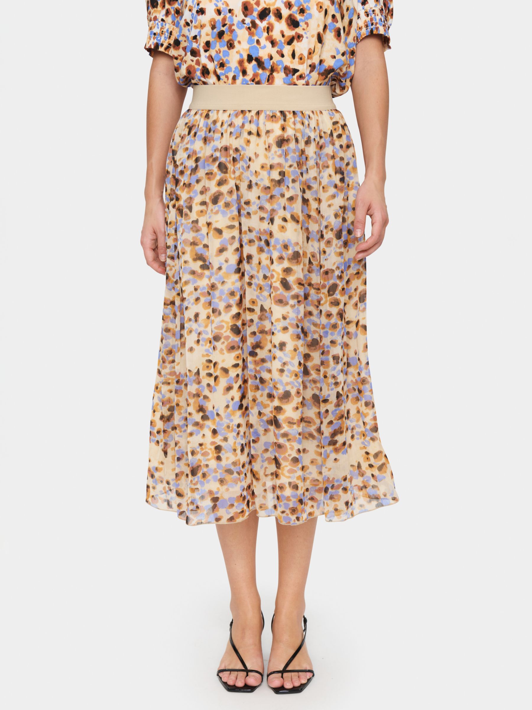 Saint Tropez Toral Print Midi Skirt, Brown/Multi