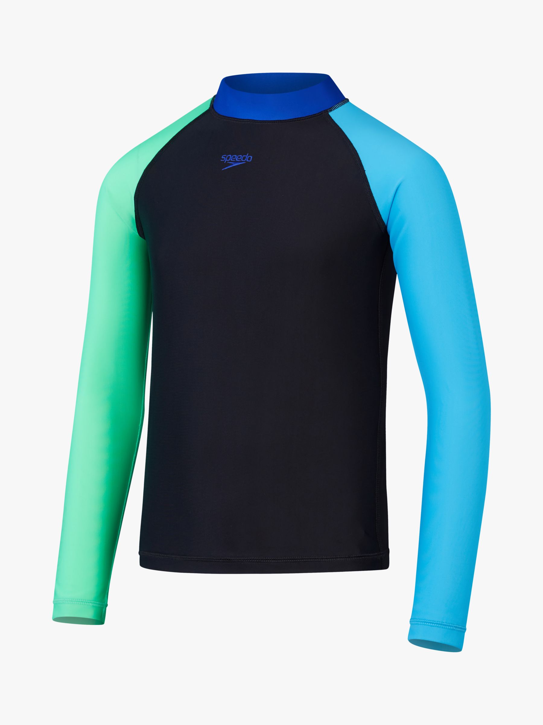 Speedo Kids' Colour Block UPF 40+ Long Sleeve Rash Top & Jammers Set, Black/Green, 5-6 years