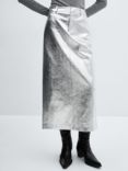 Mango Metallic Midi Skirt, Silver
