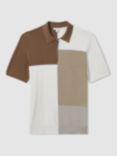 Reiss Delta Colour Block Half Zip Polo Shirt, Camel Multi