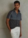 Reiss Gino Mercerised Cotton Colourblock Cuban Collar Shirt