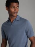 Reiss Duchie Merino Wool Open Collar Polo Shirt, Airforce Blue