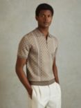 Reiss Sanderson Half-Zip Diamond Stitch Polo Shirt, Navy/Stone