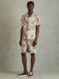 Reiss Viceroy Brushstroke Print Cuban Collar Shirt, Sand/White