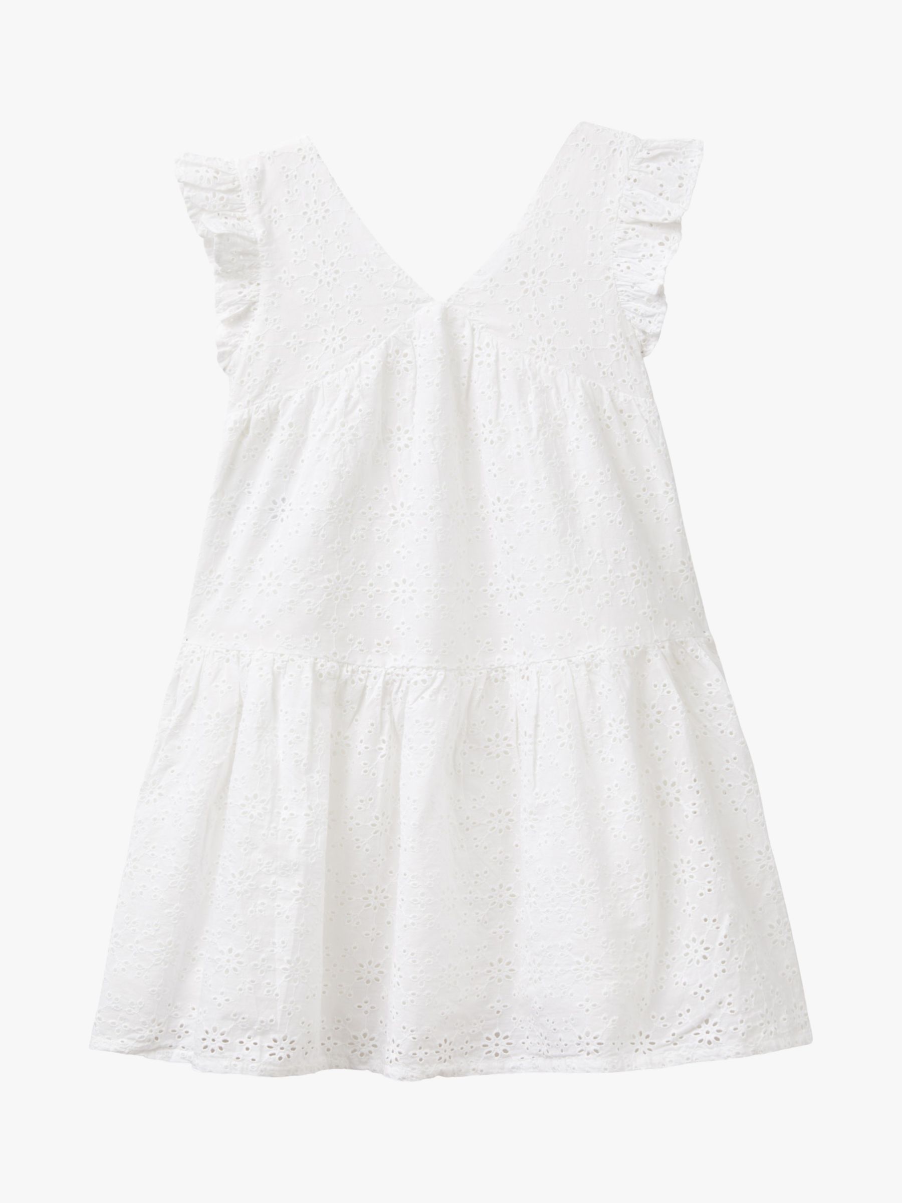 Benetton Kids' Embroidered Dress, Optical White, 7-8 years