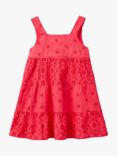 Benetton Kids' Broderie Tiered Pinafore Dress, Magenta Red